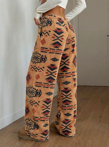 Image of ZAFUL Women's Fuzzy Plush Pajama Pants Wide Leg Pj Bottoms Lounge Pants | Soft Fluffy Sleep Pants Drawstring Elastic Waist Teddy Pjs for Women No Pockets