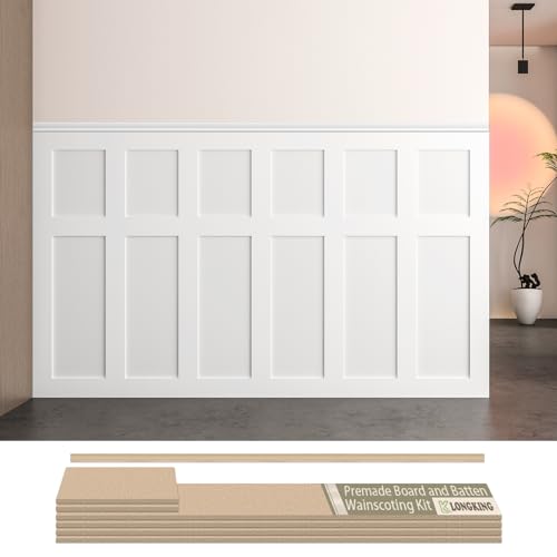 LONGKING Premade Board and Batten Wainscoting Kit, MDF Paintable Accent
