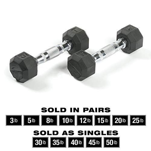 SPRI Dumbbells Deluxe Rubber Coated Hand Weights All-Purpose Color Coded Dumbbell for Strength