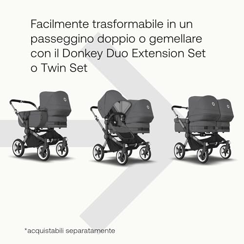 Bugaboo Donkey 5 Mono, Convertibile In Un Passeggino Doppio Affiancato, Design Migliorato, Seduta Reversibile, Guida A Una Mano E Archiviazione Espandibile, Graphite/Grey MéLange - 6