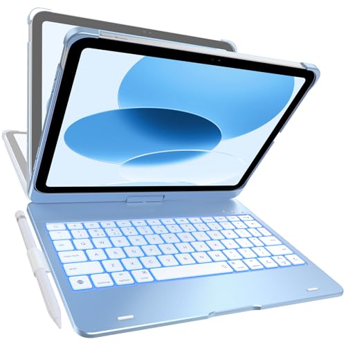 Image of typecase Flexbook Trackpad-Free Keyboard Case for iPad A16 11th /10th Gen | 360 Rotating, 11-Color Backlit Keys, Pencil Holder; Fits iPad A16 11″ (2025) & 10th Gen 10.9″ (2022), Sky Blue