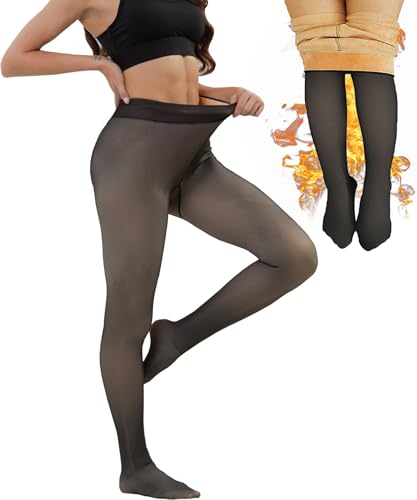 Merlvida Medias Térmicas Mujer Con Interior de Forro Polar, Reductoras Transparentes, Invierno Mallas Alto Cintura Leggings Pantimedias Leotardos Talla Grande S-3XL