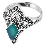 Material: 925er Silber; synthetischer grüner Onyx; Markasit