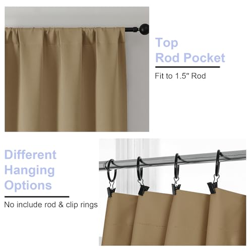 Simplebrand Ava Taupe Blackout Curtains for Bedroom 84 Inch Length 2 Panels Set, Solid Thermal Insulated Privacy Living Room Window Treatment Curtains Blackout Drapes, W50 x L84 Inch, Taupe