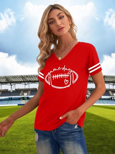 Football Shirts for Women: Game Day Tshirt Football Season Graphic Tee Sunday Funday Short Sleeve V Neck Top2