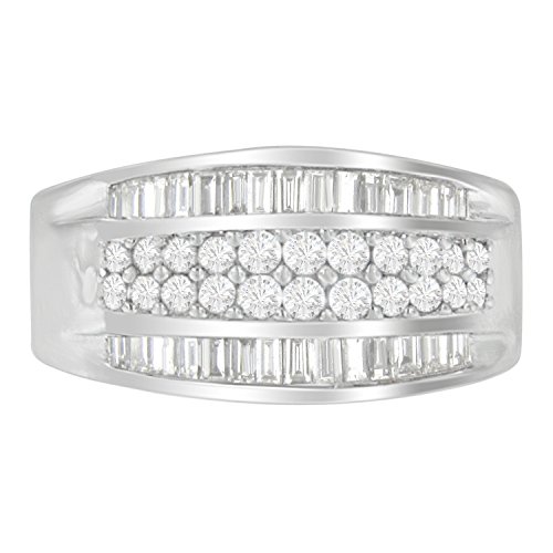 Original Classics 14K White Gold Round and Baguette-Cut Diamond Ring (1 Cttw, G-H Color, I1-I2 Clarity) - Size 7-1/4