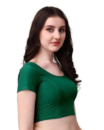 Image of Mogsa Women's Stretchable Dobby Cotton Lycra Saree Blouse | Readymade Stitched Blouse | Round Neck | Short Sleeve | Soft & Comfortable Ethnic Blouse for Saree Wear