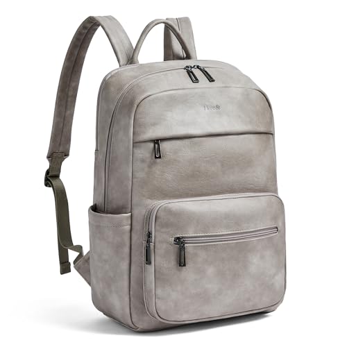 Mroede Laptop Backpack for Women Leather Work Backpack Purse Large Fashion 15.6" Computer Backpack for Travel College,Grey