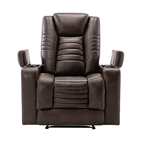 Tfjs Simple Elegant Power Motion Recliner With Adjustable Headrest, Home Theater Seating With Hidden Arm Storage And Convenient Cup Holder Design Comfortable (Color : Brown) #TOP5