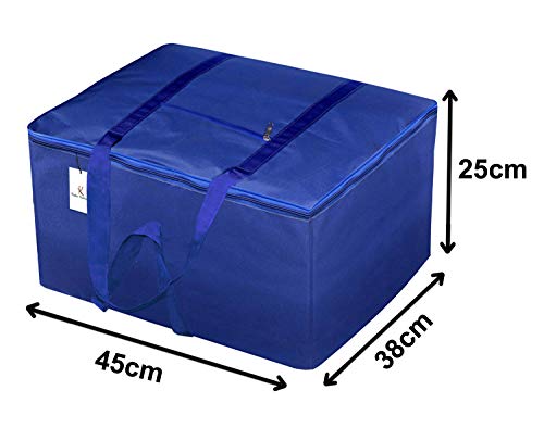 Image of Kuber Industries Small Size Lightweight Foldable Rexine Jumbo Underbed Storage Bag with Zipper and Handle (Royal Blue)-Pack of 2