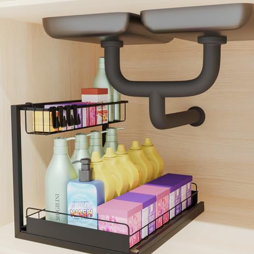 Under Sink Organizers and Storage, Terfik Under Sink Organizer, Pull Out Cabinet Organizer with Sliding Drawer, Multi-Use Under Cabinet Organizer, Under Sink Storage for Bathroom Kitchen Organization