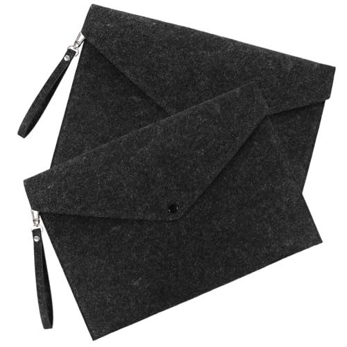 Happyyami 2個 厚手フェルト製ファイルフォルダー 持ち運び便利な書類収納バッグ 書類保護 軽量オフィスバッグ ビジネス文書整理用