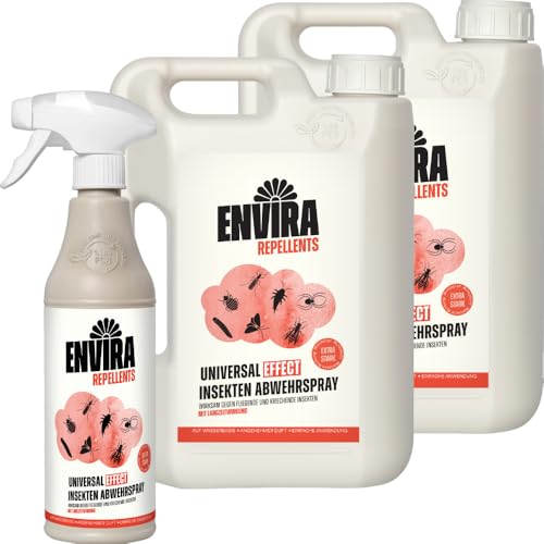 Envira Universal Effect Insekten Abwehrspray 500 ml + 2 x 2 Liter - Extra starkes Spray mit Langzeitwirkung gegen Trauermücken, Silberfische, Lebensmittelmotten & Ungeziefer - Mittel gegen Insekten