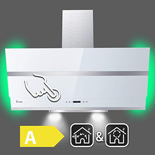 Afzuigkap 90 cm/Muur Afzuigkap met stahoogte/roestvrij staal/wit glas/WiFi/automatische uitschakeling/RGBW LED… - Image 7