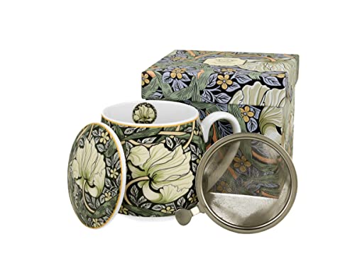 DUO ART GALLERY Fassbecher 430 ml PIMPERNEL mit Teesieb, New Bone China Porzellan