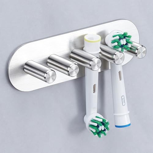YYBO Porta Cepillo de Dientes sin taladrar, Soporte Cepillo de Dientes, Soporte Cepillo Electrico, Portacepillos de Dientes Pared (Plata, Grande)