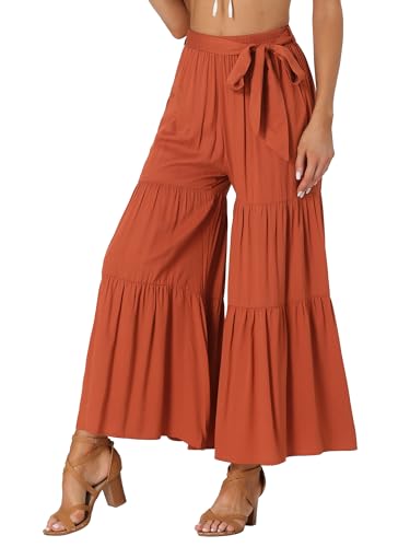 Image of Allegra K Women's 2026 Summer Wide Leg Palazzo Pants High Waisted Flowy Trendy Casual Lounge Boho Beach Ruffles Trousers