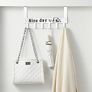 Echehi Metal Over Door Hanger with Nice Day Letter, White Over Door Coat Hooks, Door Hanger for Coat, Towel, Bag, Umbrella, Keys
