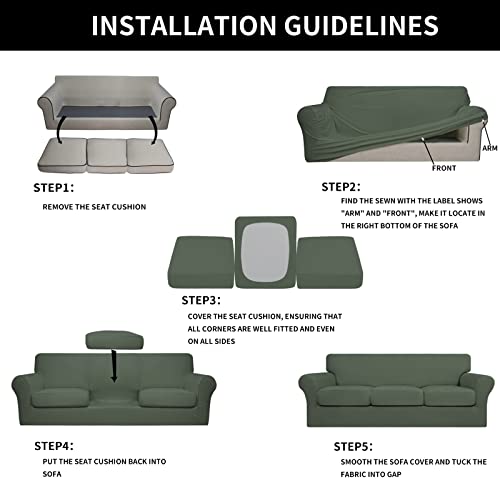 Easy-Going 4 Pieces Stretch Soft Couch Cover For Dogs - Washable Sofa Slipcover For 3 Separate Cushion Couch - Elastic Furniture Protector For Pets, Kids (Sofa, Greyish Green, Large) #TOP6