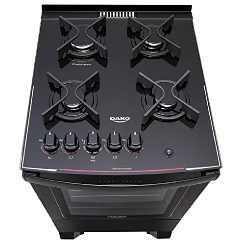 Fogão 4 bocas Dako Preto com mesa de vidro com Acendimento Automático Dako Glass - Bivolt