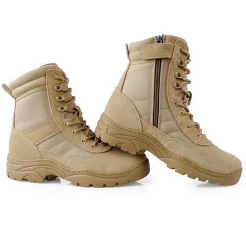 Image of Military Tactical Combat Boots for Men Side Zipper Army Police Work Boots Anti-slip for Security Duty Desert