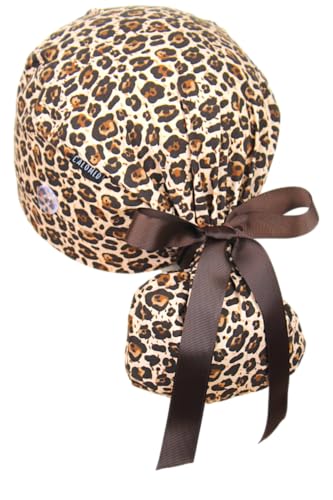 Image of Scrub Cap for Women and Men, Ponytail Scrub Caps, Working Hat, Head Cover with Ribbon Ties and Buttons, Long Hair