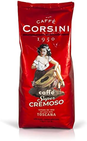 Corsini Caffe Super Cremoso in Grani italienischen Espresso Bohnen - Mischung aus erstklassigen Kaffeesorten für einen vollmundigen Kaffee mit starkem Charakter und lang anhaltende