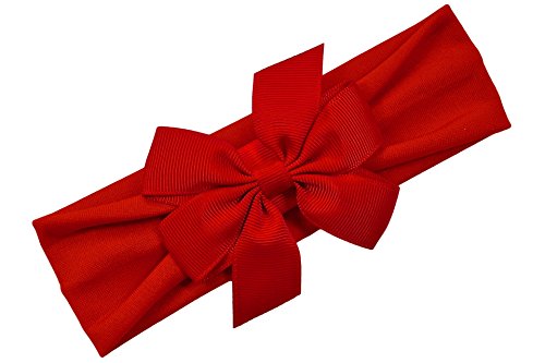 Nylon Baby Bow Headband By Funny Girl Designs (Red Band/Red Bow)