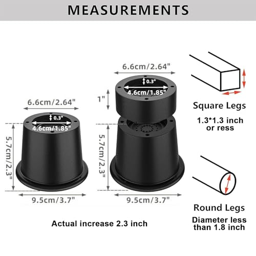 TOPROAD Adjustable Bed Furniture Risers, Stackable Bed Lifts in Heights of 1, 2, or 3 Inches, Heavy Duty Furniture Risers for Home - Supports Up to 6,000 lbs(8-Piece Set)