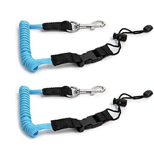 SPENCER 2 Pack Kayak Paddle Leash - Kayak Rod Leash Safety Tool Paddle Lanyard Rope Kayak Accessories Stretchable Coiled Lanyard Leash for Kayak and SUP Paddles, Fishing Poles Rods (Blue)