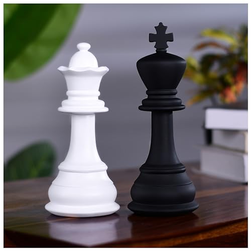 Image of Artarium Chess Pieces King & Queen Statue Sculpture for Home Decor | Office Decor | Table Decoration Set of 1 (Black & White)