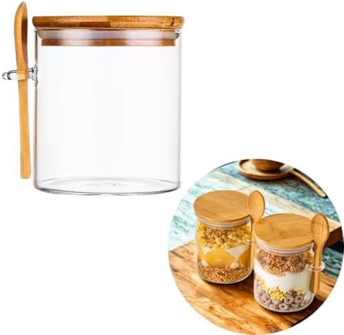 Pote Hermético de Vidro com Tampa de Bambu, 400ml, Colher bambu I...