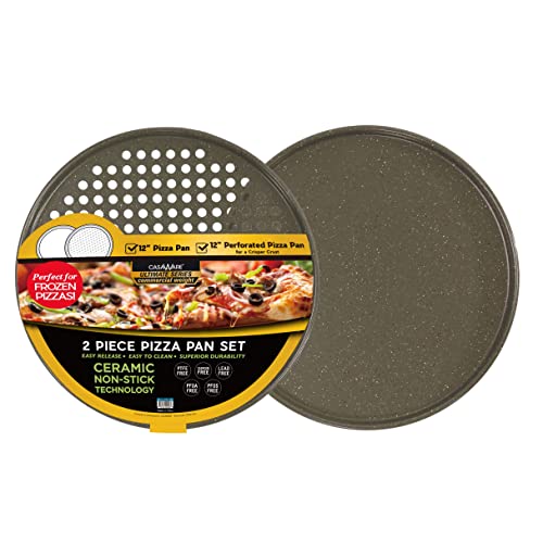 casaWare 2pc 12-inch Ultimate Pizza Pan Set, Nonstick, Ceramic Coated, (1) Solid, (1) Perforated (Silver Granite) by casaWare - Used condition - US$10.23