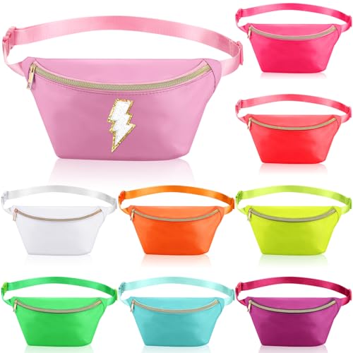 Amylove 9 Pieces Fanny Packs Nylon Waist Bag Zipper Travel Running Bag with Adjustable Strap for Women Men(Nylon Neon Colors)