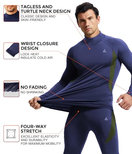 Image of Mens Thermal Underwear Long Johns Set Cold Weather Hunting Base Layer | Fleece lined top & bottom. Moisture wicking, 4-way stretch. Ultimate warm winter gear for skiing, work & outdoor sports