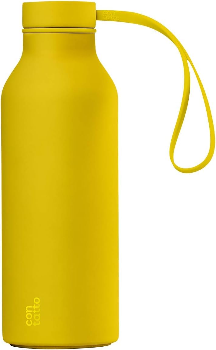 con-tatto Bottle Bottiglia termica in Acciaio e Rame 500ml - Borraccia Termica - Bevande fredde per 25 ore e calde per 15 ore - Fascia e Tappo Sport Lid inclusi! (Amalfi Lemon)