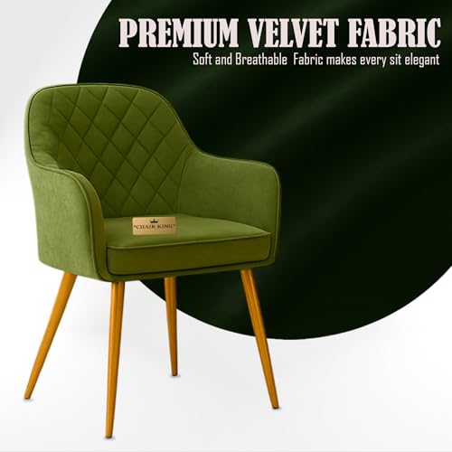 Image of Barfi Velvet Dining Chair | Set of 2 Premium Accent Chair with Armrest, Padded Seat and Metal Legs | Comfy Chair for Home, Office & Restaurents | (Parrot Green Set of 4)