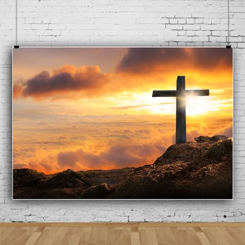 Fondo decorativo 7x5ft Cristo en la Cruz atardecer miniatura 3