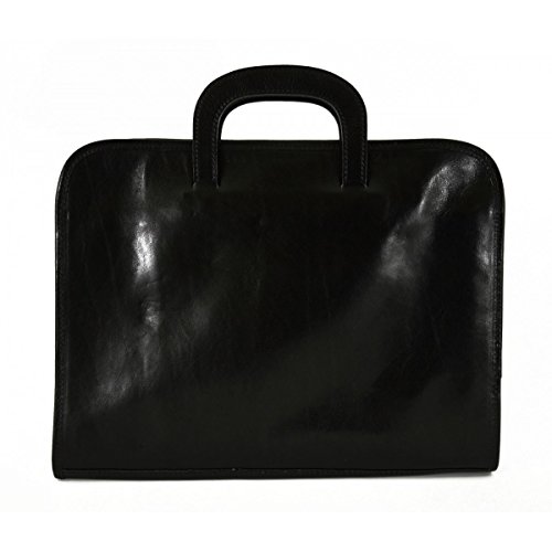 Cartable A4 en cuir véritable noir avec 3 compartiments de rangement - 3