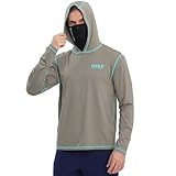 Mens Fishing Shirts,Long Sleeve Rash Guard Hooded Shirt with Mask UPF 50+ Sun Protection Hoodies Hiking Shirts(2XL) Army Green