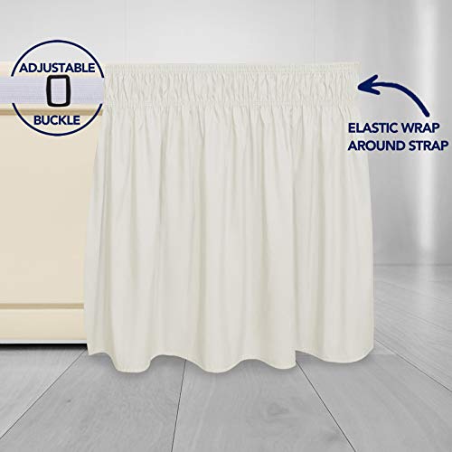 PureFit Wrap Around Ruffled Bed Skirt with Adjustable Elastic Belt - 18 Inch Drop Easy to Put On, Wrinkle Free Bedskirt Dust Ruffles, Bed Frame Cover for Queen, King and C-King Size Beds, Ivory