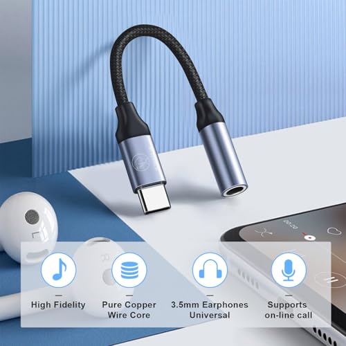 D13 Type C to 3.5mm Portable Audio Aux Adapter, Connector, Built-in DAC, 16bit/48Khz, Compatible with iPhone 16 Series /15 Series, Galaxy S25/S24 Ultra/S24 & Other Type C Phones