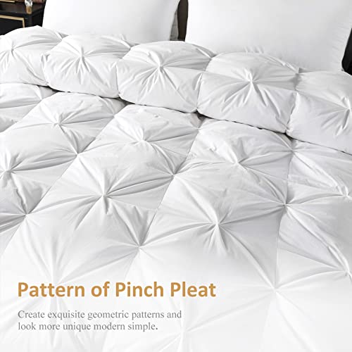 Cosybay Pinch Pleat Cotton White Goose Down Feather Comforter Filled With Feather & Down – Pintuck Heavyweight Duvet Insert Luxurious Hotel Bedding Comforter – Queen Size (90X90 Inch) #TOP1
