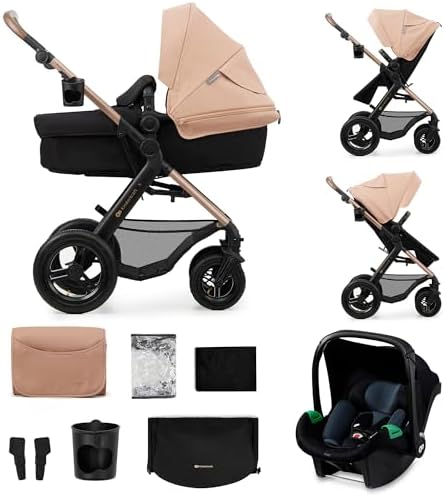 Kinderkraft MOOV2 AIR Kinderwagen 3 in 1 Kinderwagenset bis 26 kg mit Kindersitz I-SIZE 40-75 cm, Buggy Funktion, Liegeposition verstellbar, Große ausziehbare Verdeck, Aufblasbare