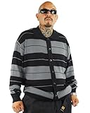 FB County Charlie Brown Striped Long Sleeve Shirt, Black and Grey, Medium - Unisex Cotton Button Down Long Sleeve Collared Shirt