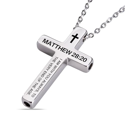 FUNPAR Cross Breathing Necklace for Anxiety, Inspirational Bible Verse Mindfulness Pendant Necklace, Stainless Steel Meditation Breathwork Tool, Anxiety Relief Items for Teens Gift(Silver 28: 20)