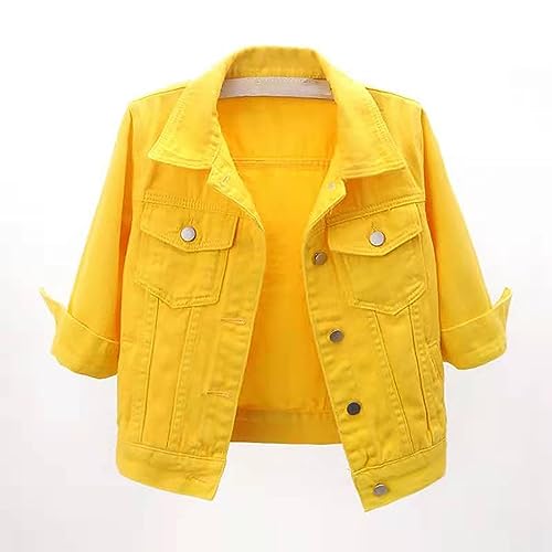 Womens Cropped Denim Jacket 3/4 Sleeve Plus Size Jean Jacket Lightweight Retro Coats4