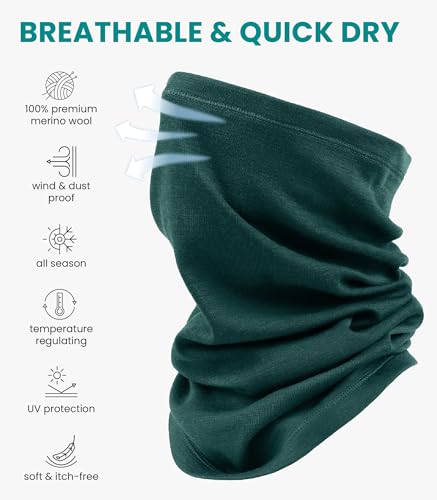 Image of Merino Wool Sun & Wind-proof Neck Gaiter 17.5um - Breathable Multi-Use Face Covering - Neck Warmer & Ski Mask for Women, Men