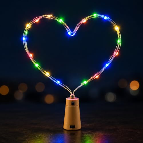 Image of fizzytech Wine Bottle Cork Copper Wire Fairy String Lights Pack of 10, 2 Meter Battery Operated Multicolour Lights for Party, Wedding & Romantic Decor - 20 LED