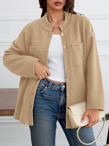 Image of Saodimallsu Womens Collared Cardigans Button Down Fall Sweater Jackets Oversized Casual Long Sleeve Knit Shirts